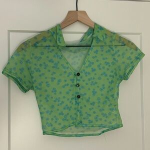 Daisy Street green floral mesh tee